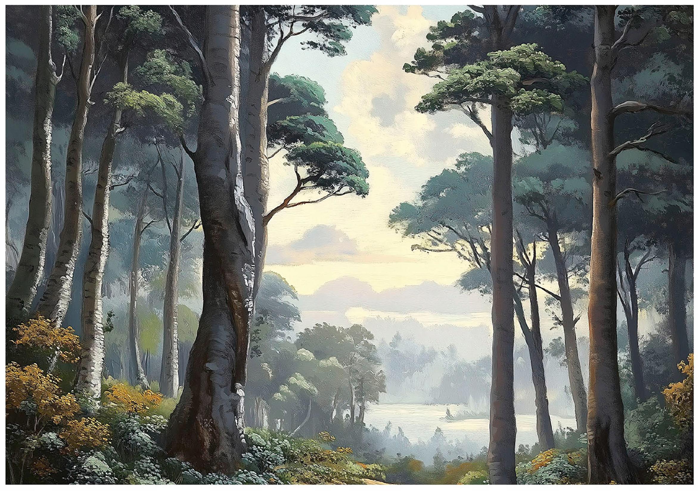 3D forest wall mural with trees and nature landscape for bedroom or living room wall,