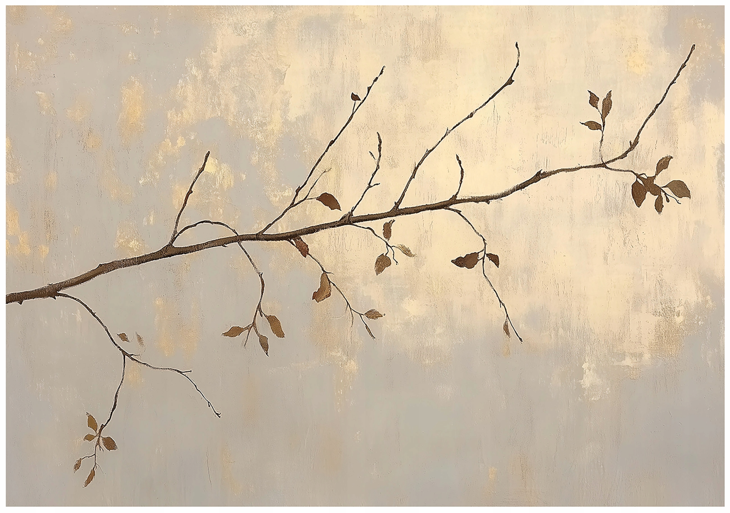 Abstract wall mural with leaves, concrete-look, for bedroom or living room, non-woven wallpaper