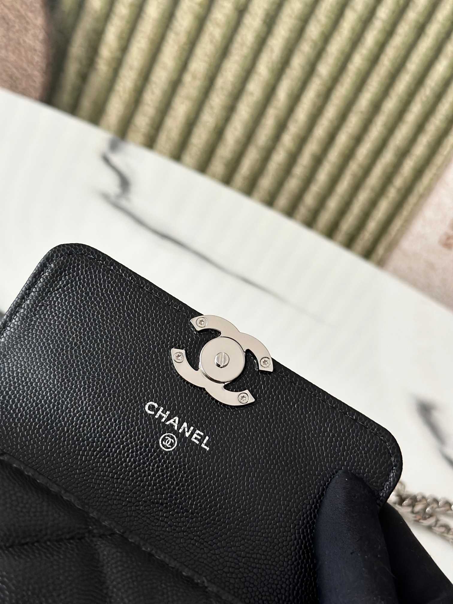 Mini Classic Flap with Chain Top Handle in Black Quilted Caviar Leather with Silver-Tone Hardware - Mocuir