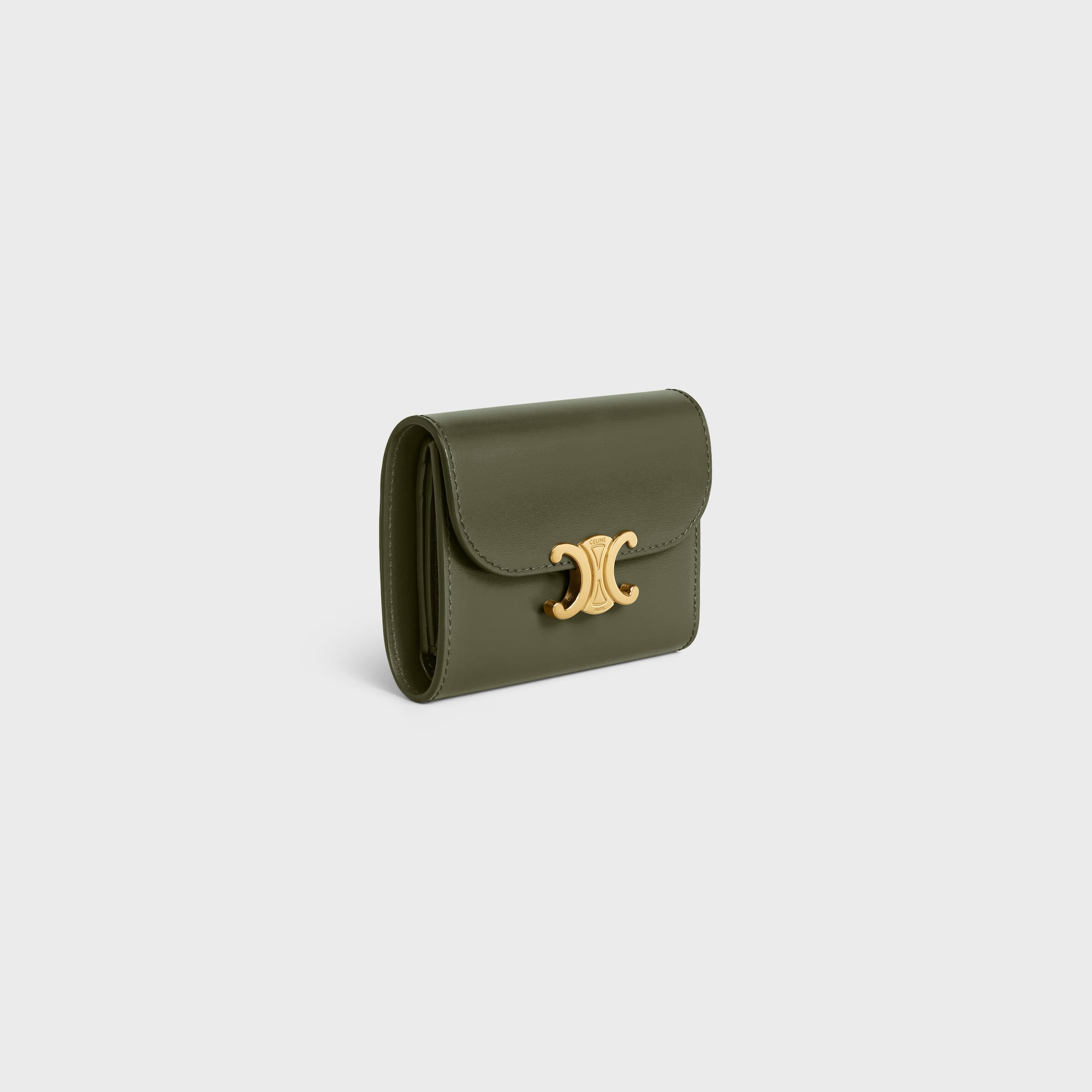 SMALL FLAP WALLER TRIOMPHE IN SHINY CALFSKIN DARK OLIVE