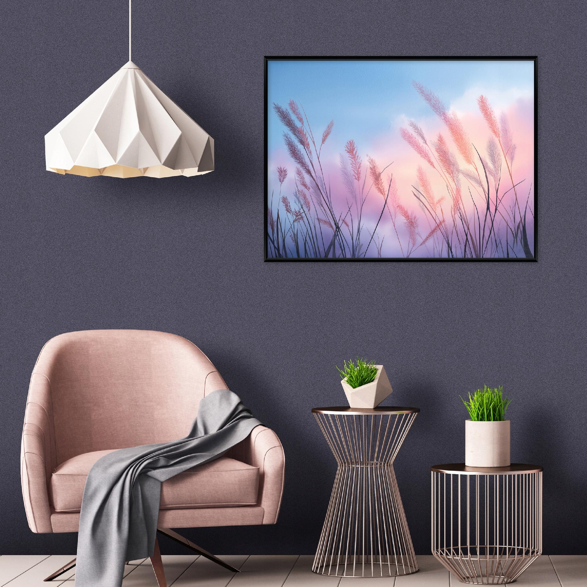 Black-framed canvas painting of pampas grass, rose, living room, bedroom, 40x30