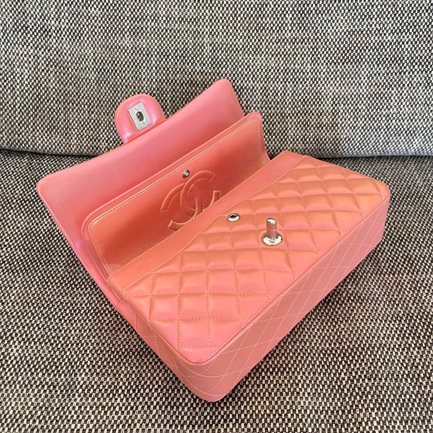 Classic Flap Quilted Lambskin Shoulder Bag in Peach Pink (Silver Hardware) - Mocuir