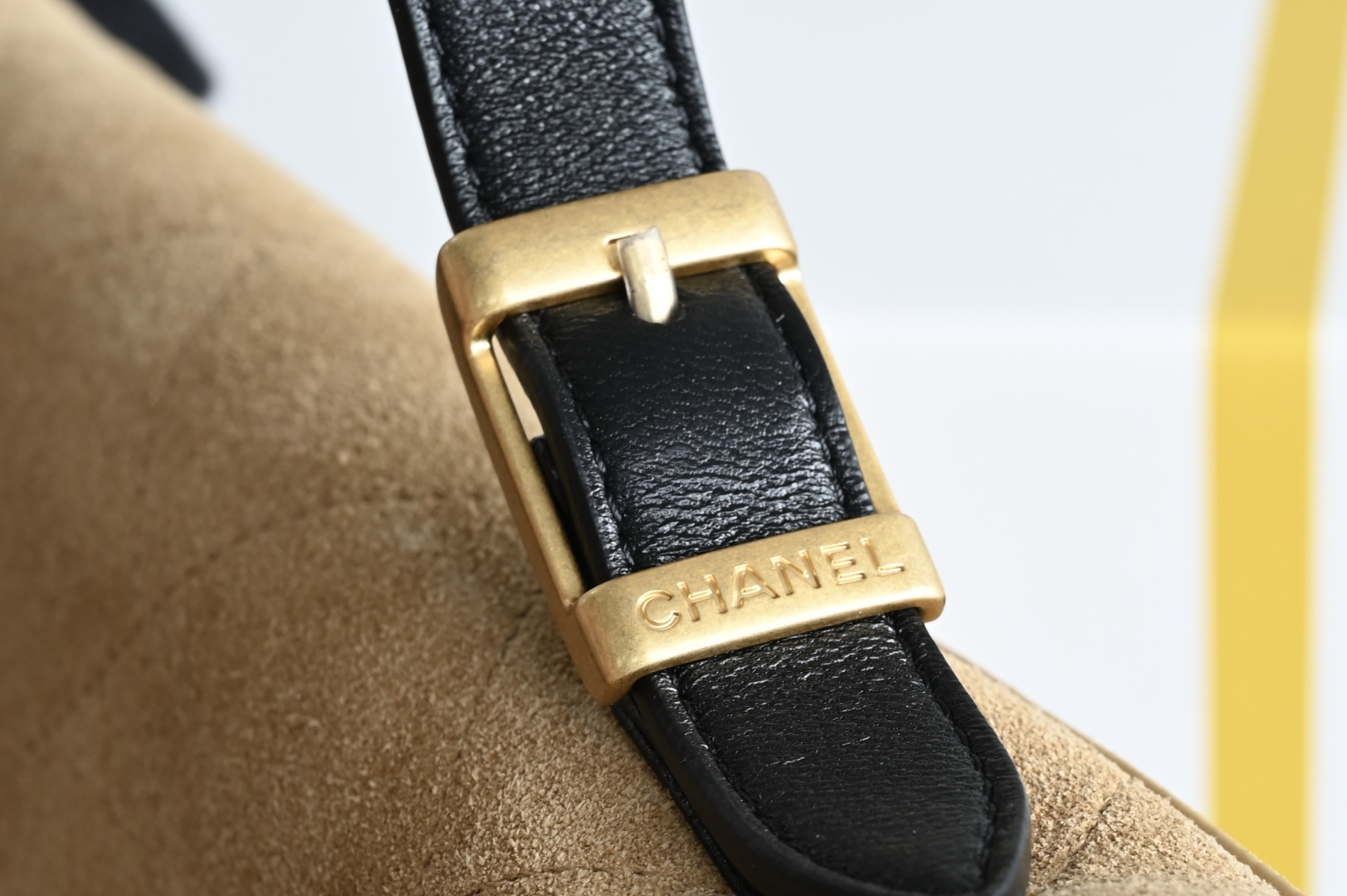 Large Flap Bag With Top Handle in Camel & Black Quilted Suede Lambskin and Shiny Lambskin with Gold-Tone Metal (Model AS5637) - Mocuir