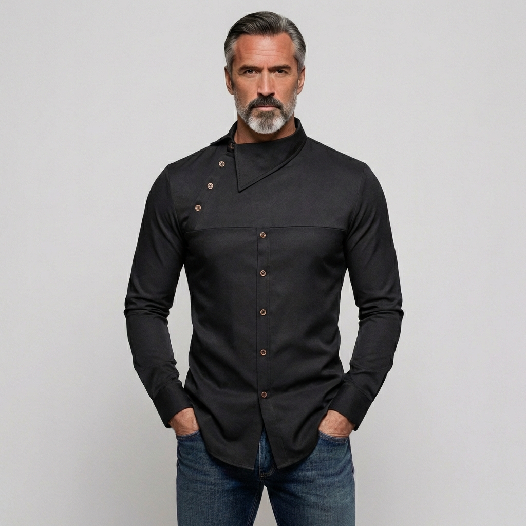 Men's Casual Solid Shirt Collar Asymmetrical Buttons Long Sleeve Shirts