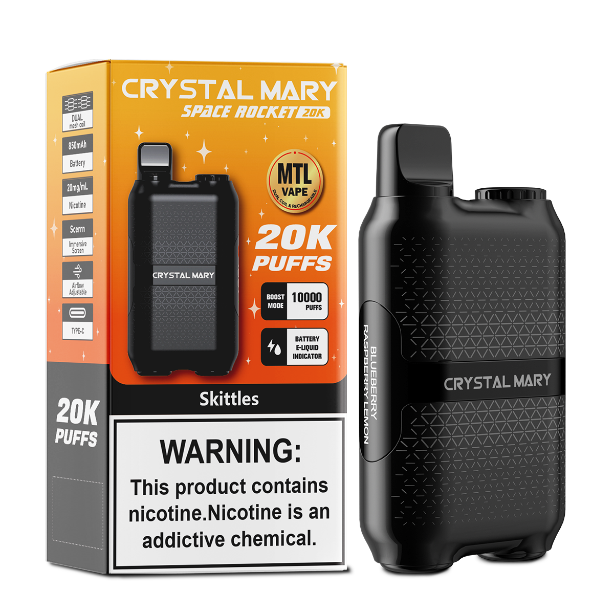 （3 pieces）CRYSTAL MARY 20000 20K Puffs Vape Dual Mesh LED Display Disposable Vape EU Warehouse