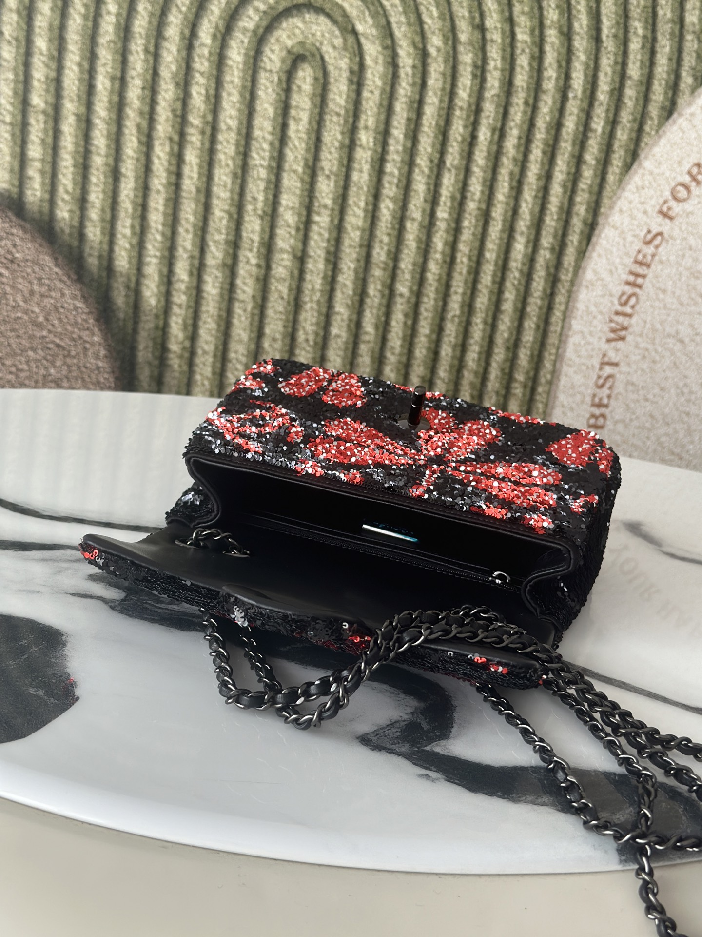 Limited Edition Red & Black Sequin Classic Flap Bag with Gunmetal Hardware - Mocuir