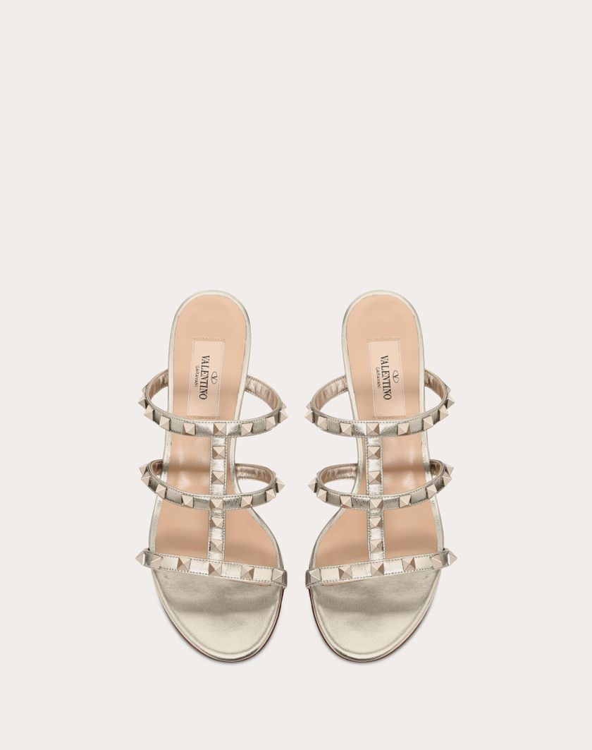 ROCKSTUD METALLIC CALFSKIN LEATHER SLIDE SANDAL 60 MM