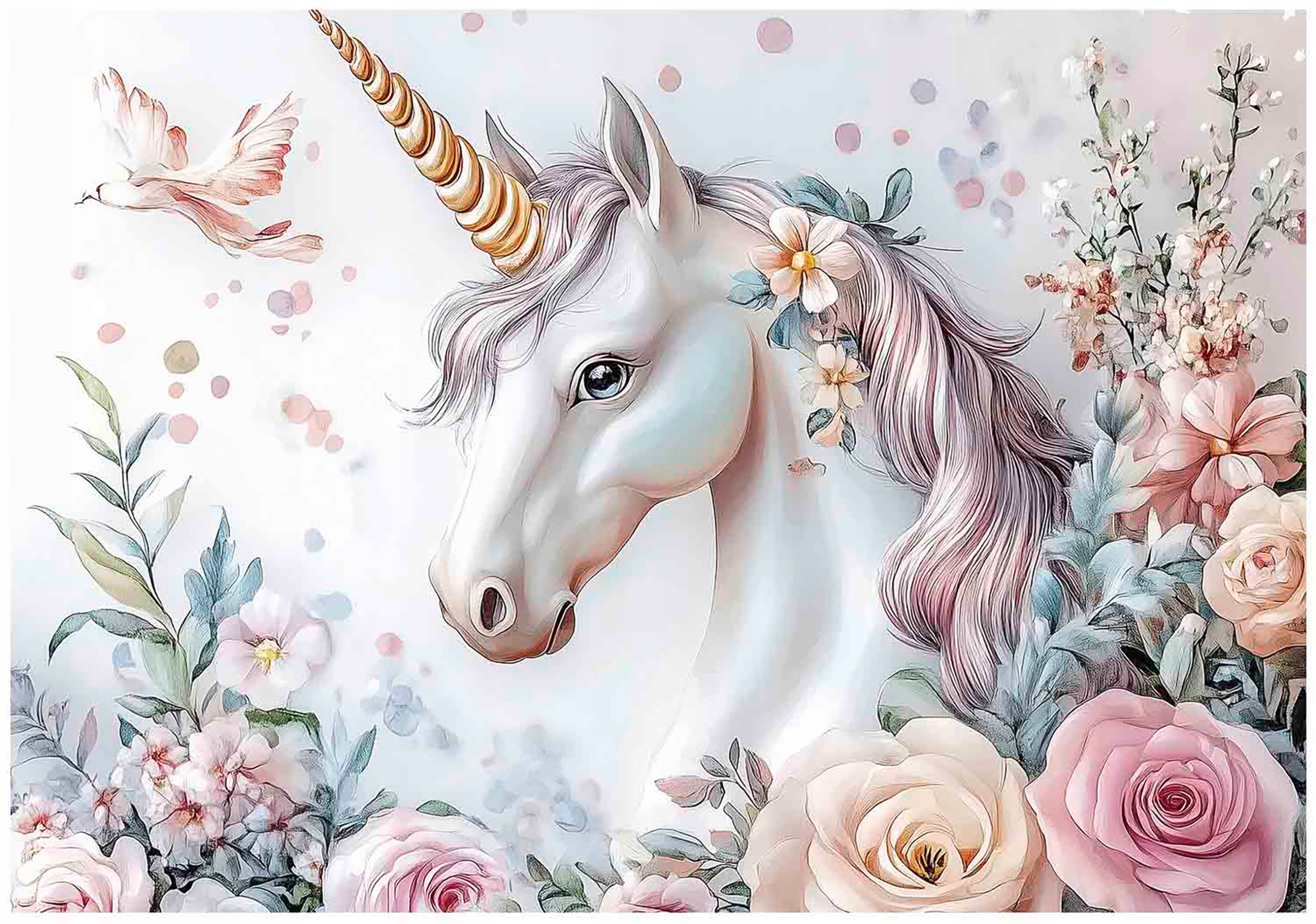 Children's wall mural unicorn flowers wallpaper for a child's room