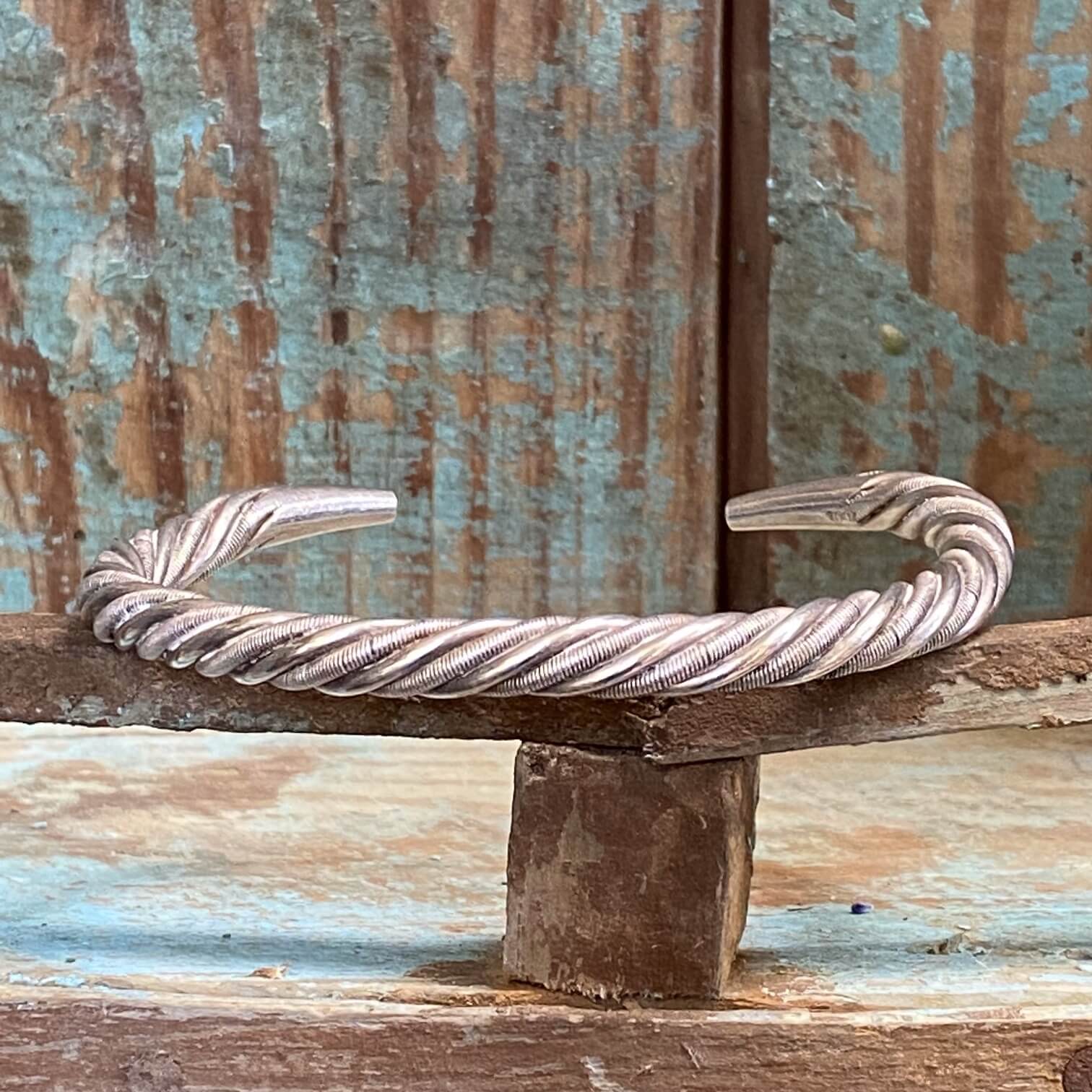 Solid Sterling Silver Twisted Wire Cuff Bracelet Handmade Vintage