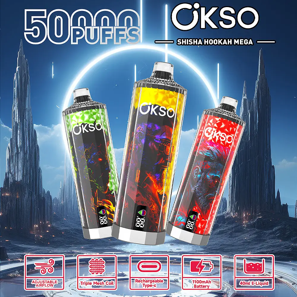 （3 pieces）OKSO Shisha Hookah Mega 50000 50K Puffs Latest Original LED Display Disposable Vape Pen