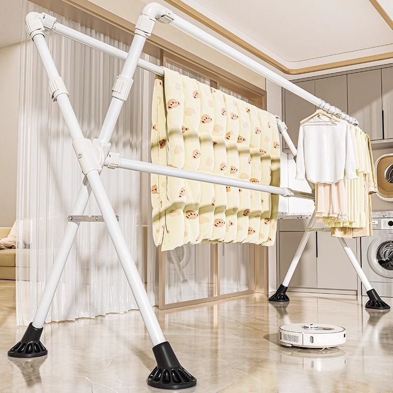 Clothes rack floor balcony folding clothes rack indoor telescopic clothes rod online celebrity lifting clothes rack