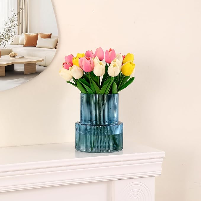 VASEA Ribbed Glass Vase, Flower Vase