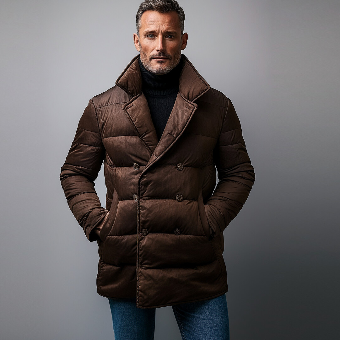 Men's Lapel Collar Double Breasted Pocket Cotton-Padded Coat