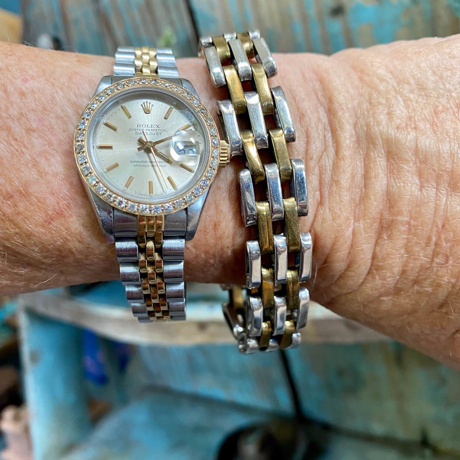Sterling Silver Brass Bar Link Bracelet Mexico