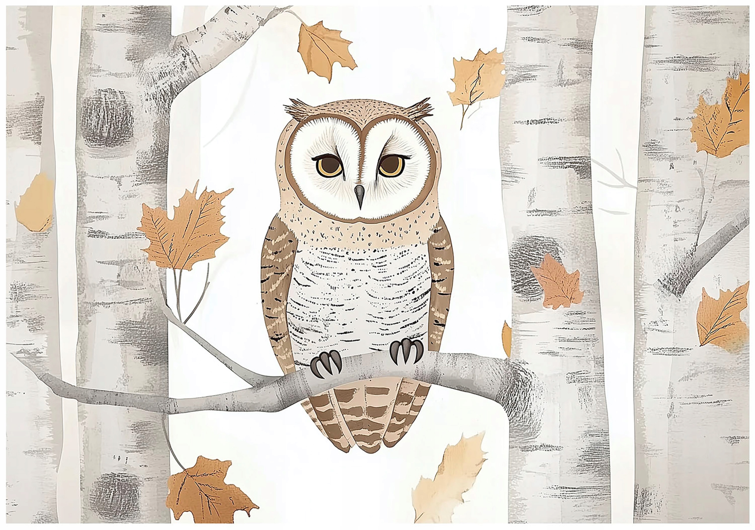 Wall mural for children, owl, trees, forest, wallpaper for a child's room,