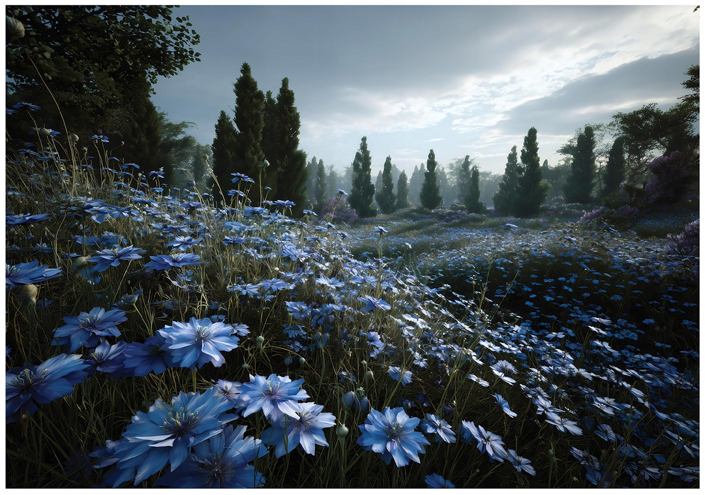 Wall mural: flowers, meadow, trees, forest; for the bedroom or living room; non-woven wallpaper; 150x105 cm