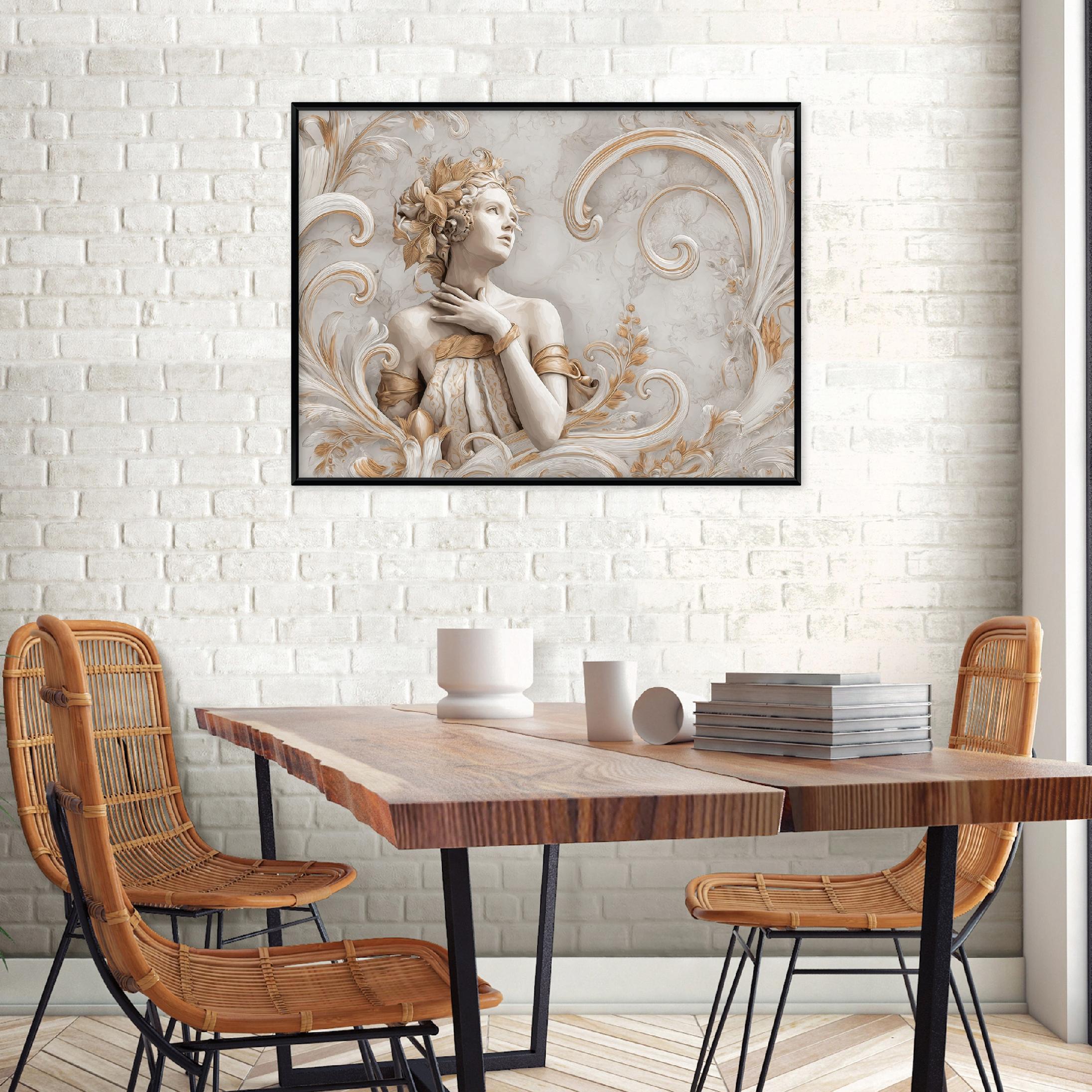 Black framed canvas painting, 3D woman, concrete, living room, bedroom, 40x30