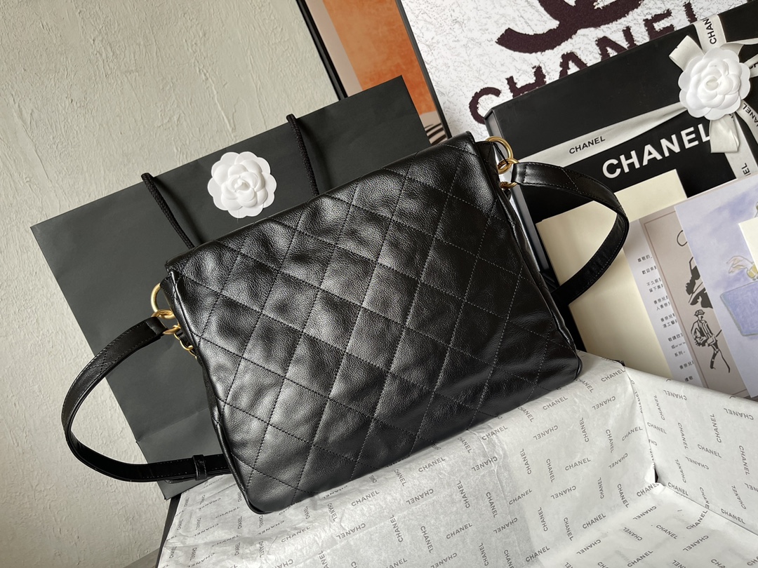 Large Hobo Bag (AS4668) in Black Shiny Calfskin with Gold-Tone Hardware, 24P Pre-Fall Collection - Mocuir