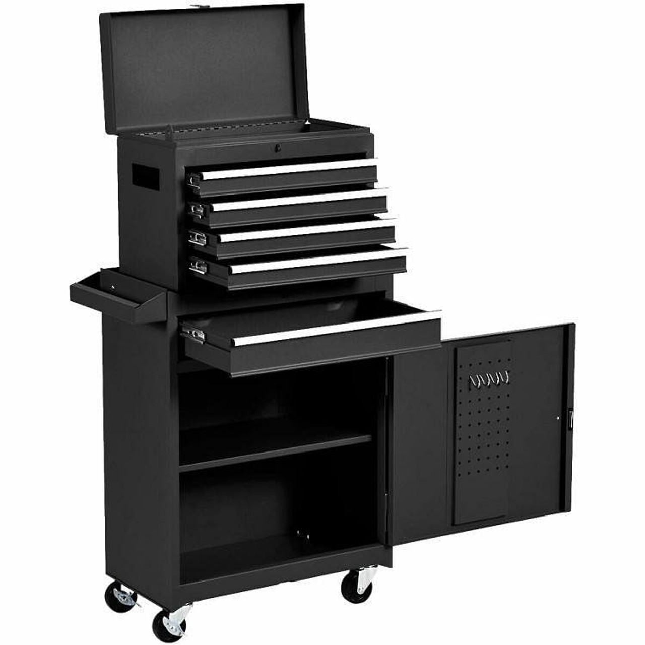 Rolling Tool Chest Trolley Cabinet, Steel Garage Storage, Black