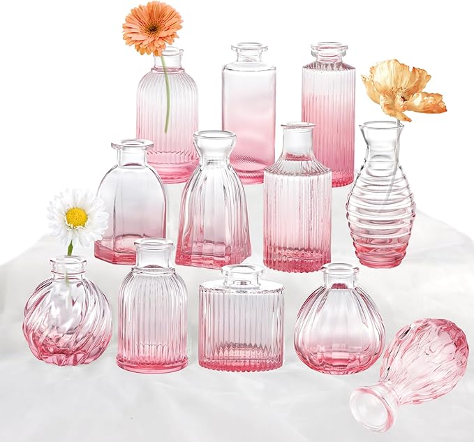 VASEA Pink Vase, Glass Bud Vases Set of 12