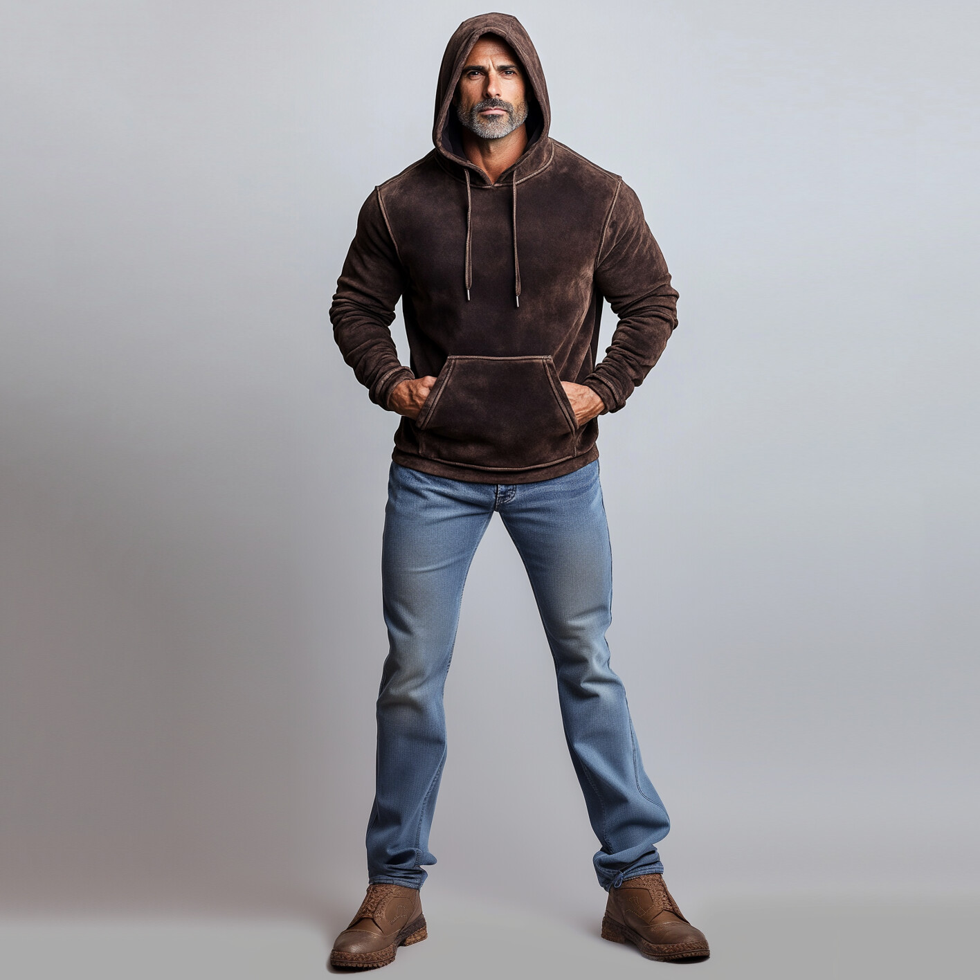 Men's Daily Suede Solid Pocket Long Sleeve Drawstring Hoodie