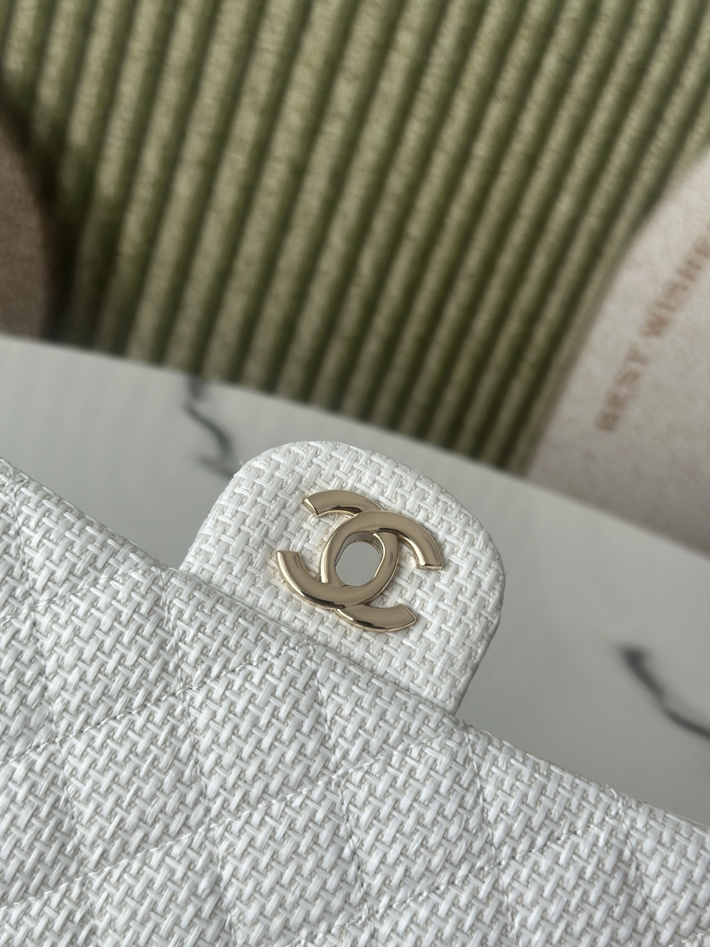 Classic Double Flap Bag in White Tweed with Light Gold Hardware (Model A01112  A69900) - Mocuir