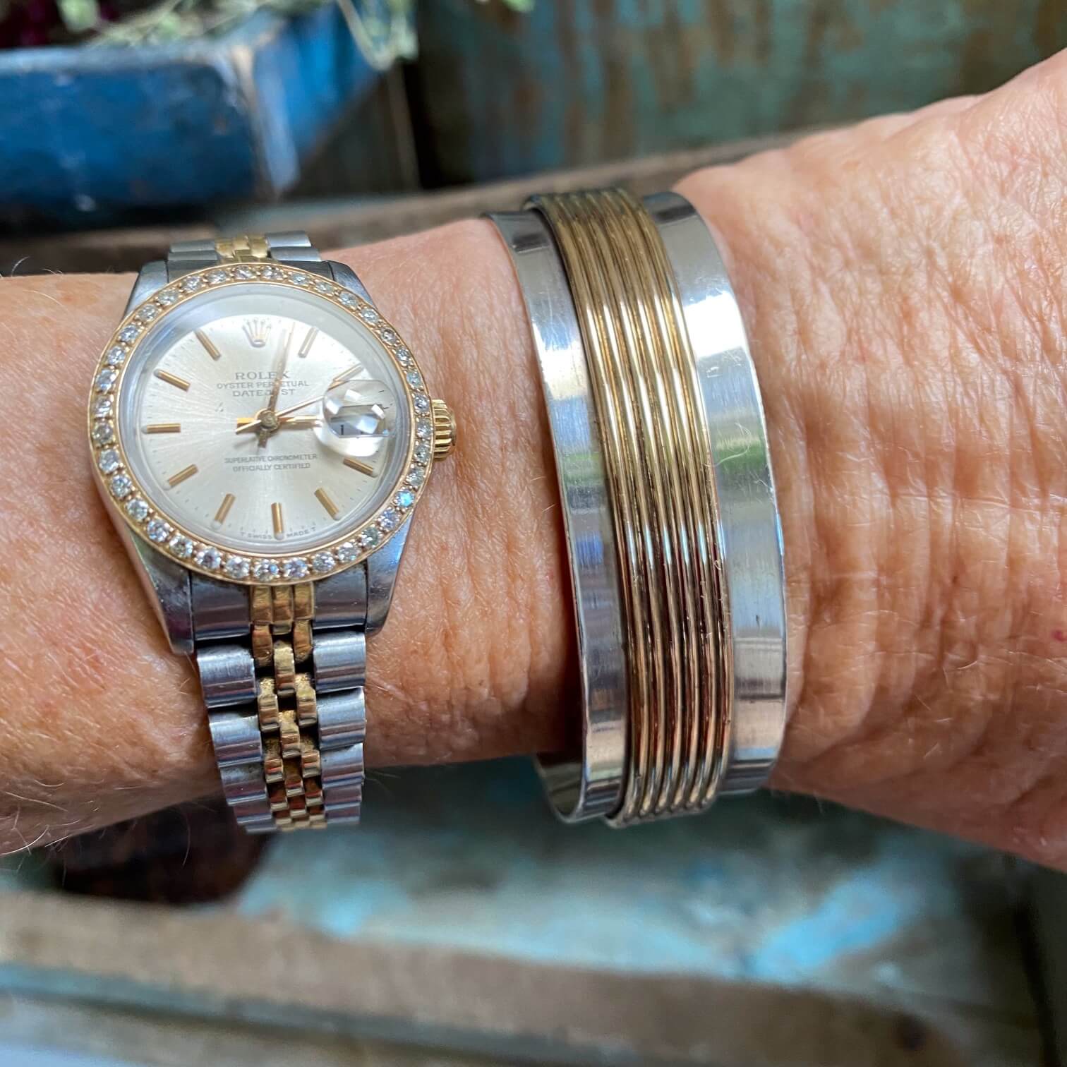 Navajo Tom Hawk Sterling Silver Gold Fill Channel Bracelet