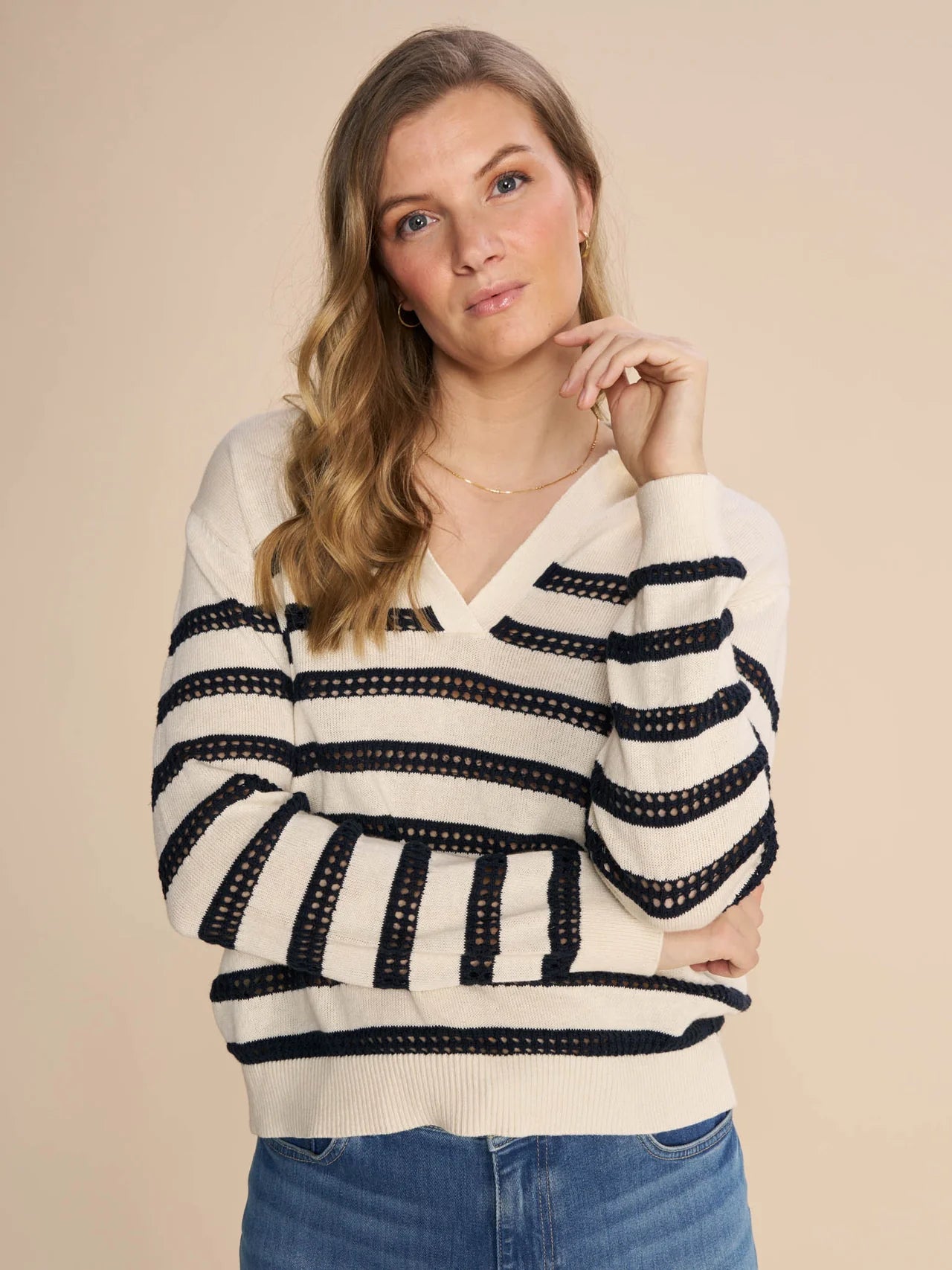 ‌LinenCotton Stripe Sweater