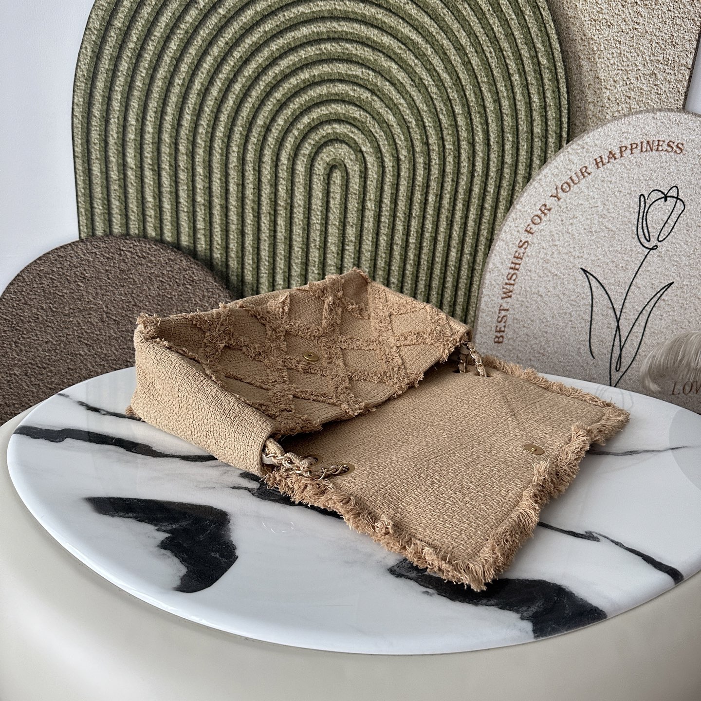 Spring Summer 2010 Coco Country Beige Linen Frayed Quilted Flap Shoulder Bag  Clutch - Mocuir