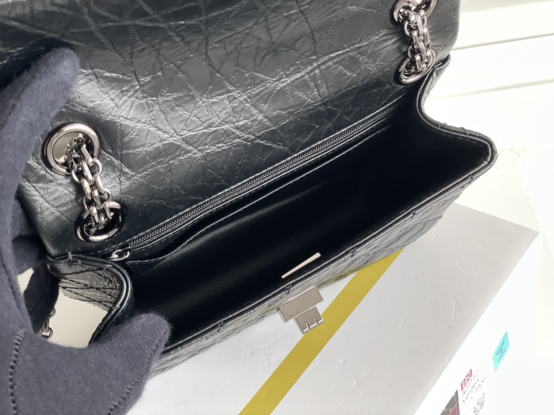 2.55 Reissue 225 Flap Bag in Black Aged Calfskin with Ruthenium Hardware (Model A01112) - Mocuir