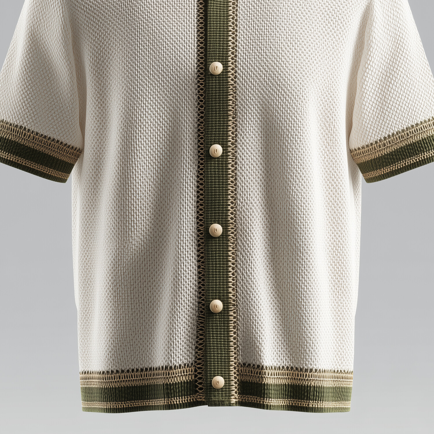 Men's Retro Contrast Trim Textured Knit Short Sleeve Shirt