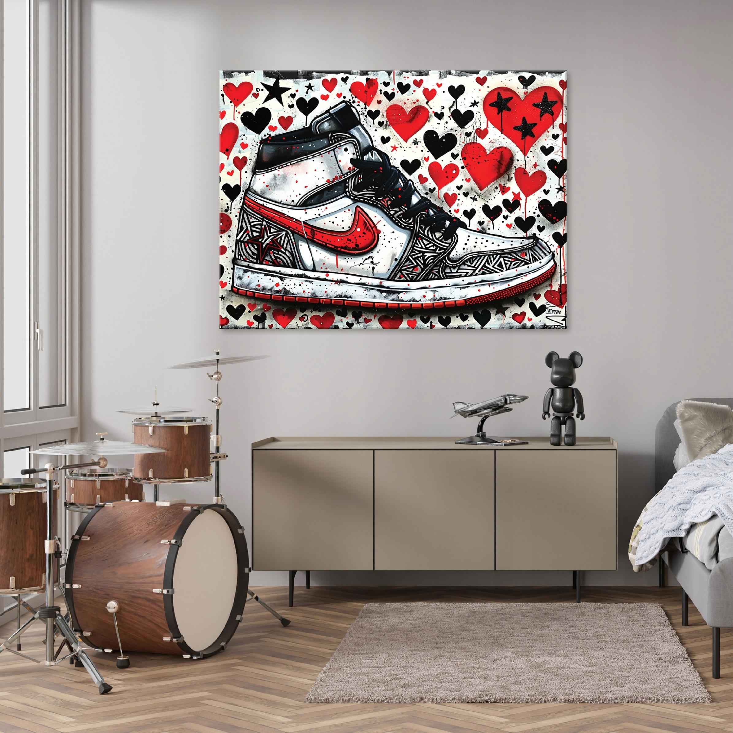Modern street art graffiti shoes painting on canvas, 40x30