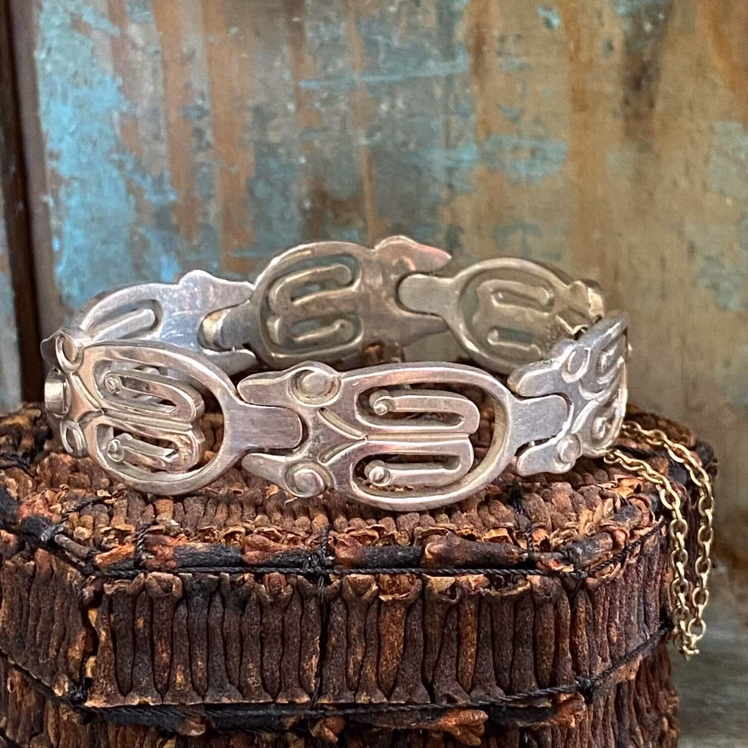 Vintage Mexican Solid Sterling Silver Panel Bracelet Taxco