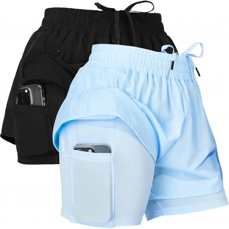 Women's Running Gym Shorts Pack of 2