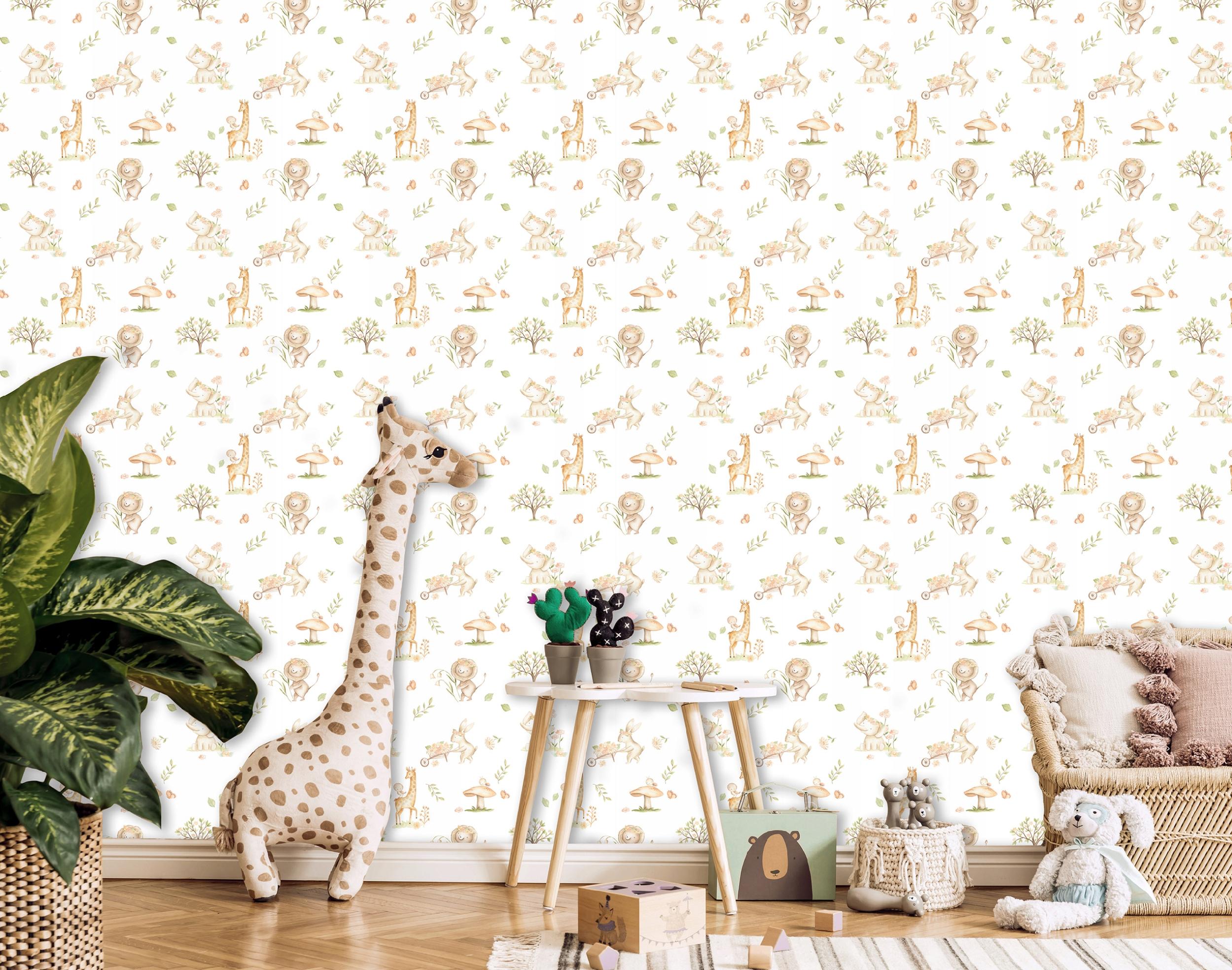 Wallpaper for children's rooms on non-woven fabric, featuring animals