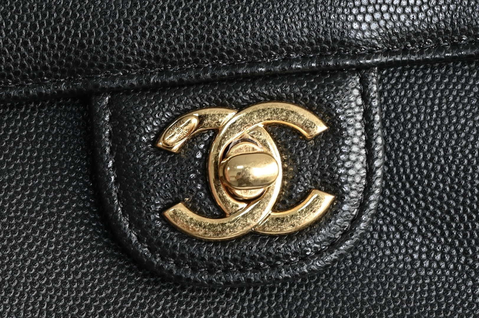26P Preppy Coco Small Flap Bag in Black Grained Shiny Calfskin with Gold-Tone Hardware - Mocuir