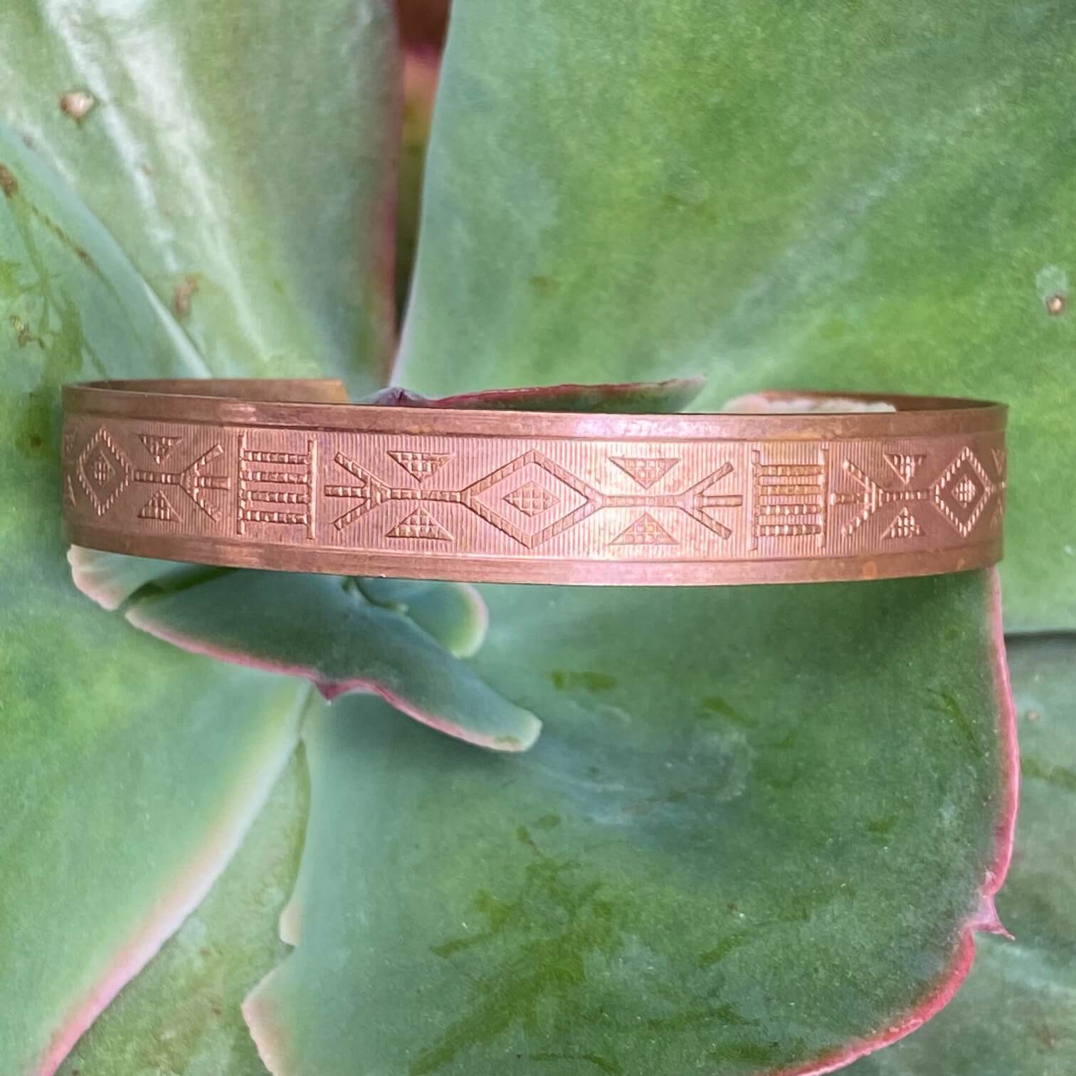Copper Cuff Indian Bracelet with Raised Design