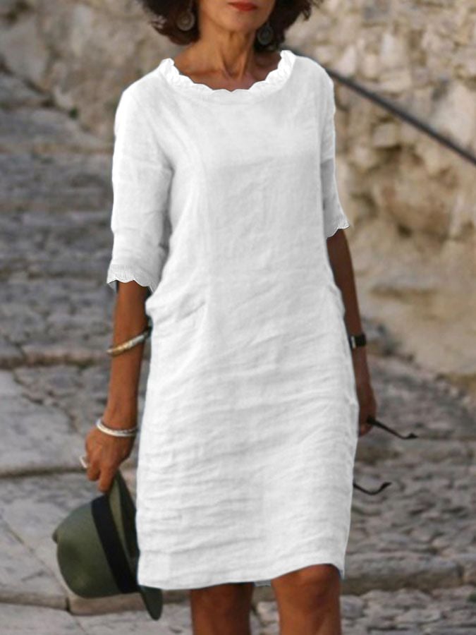 Casual Cotton Linen Lace Dress