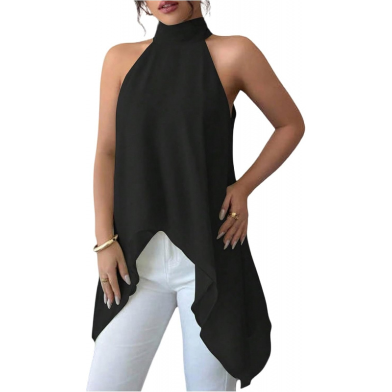 Women's Chiffon Halter Tops Asymmetrical