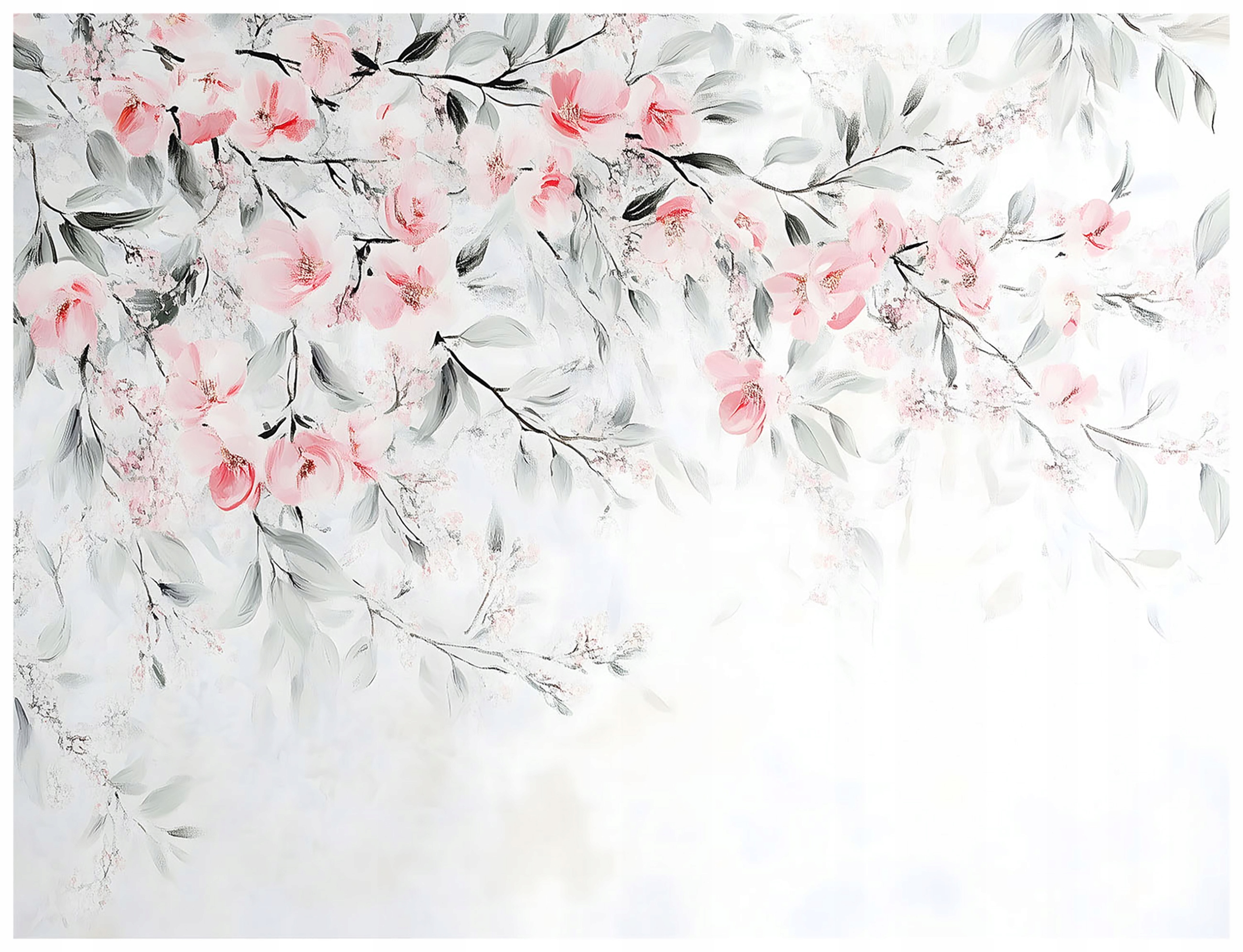 Cherry blossom and green leaves wall mural for bedroom or living room,