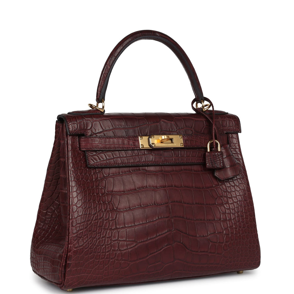 Kelly Retourne 28 Bordeaux Matte Alligator Gold Hardware