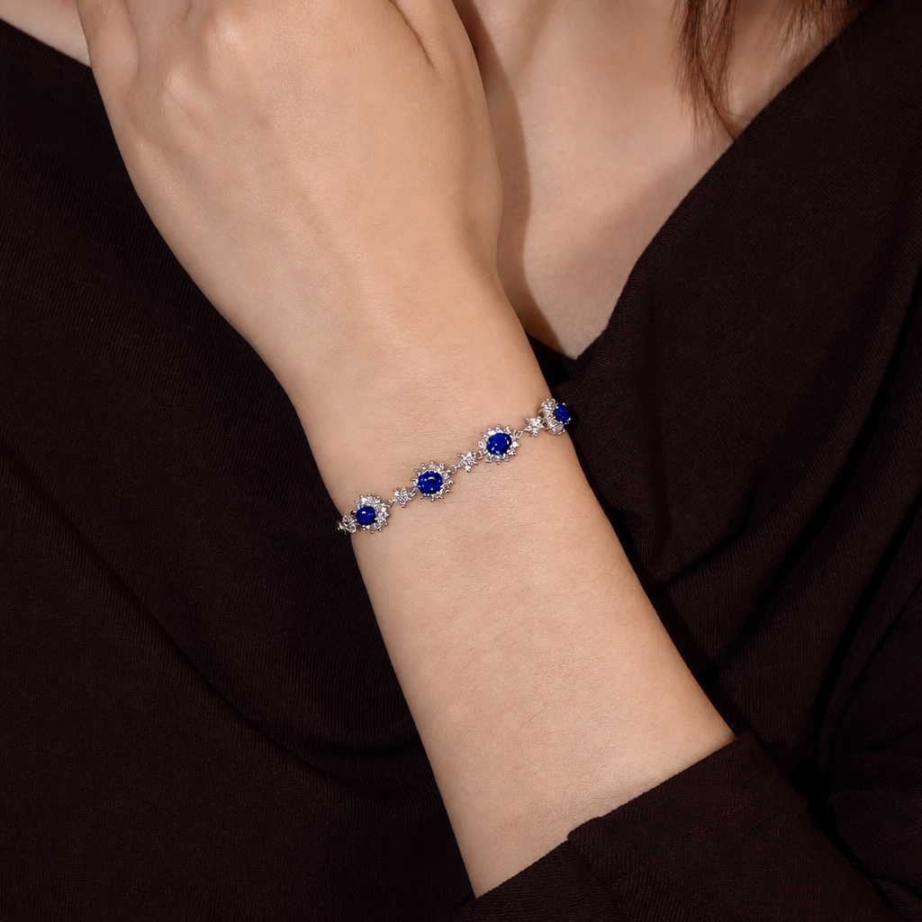 Sunflower Royal Blue Sapphire and Diamond Bracelet