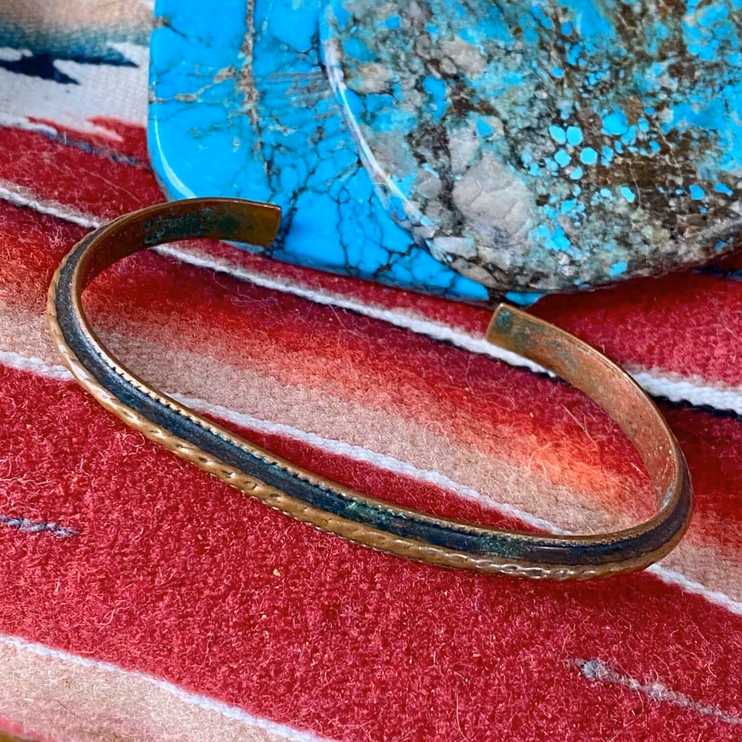 Solid Copper Carinated Bracelet with Warm Patina