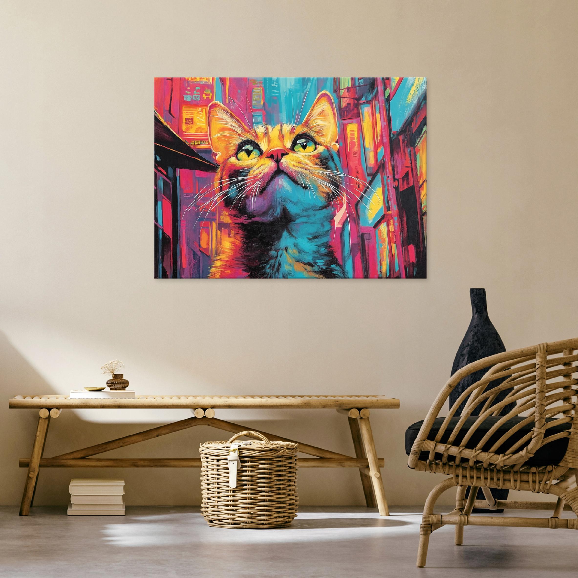 Abstract cat canvas wall art for a child's room, 40x30