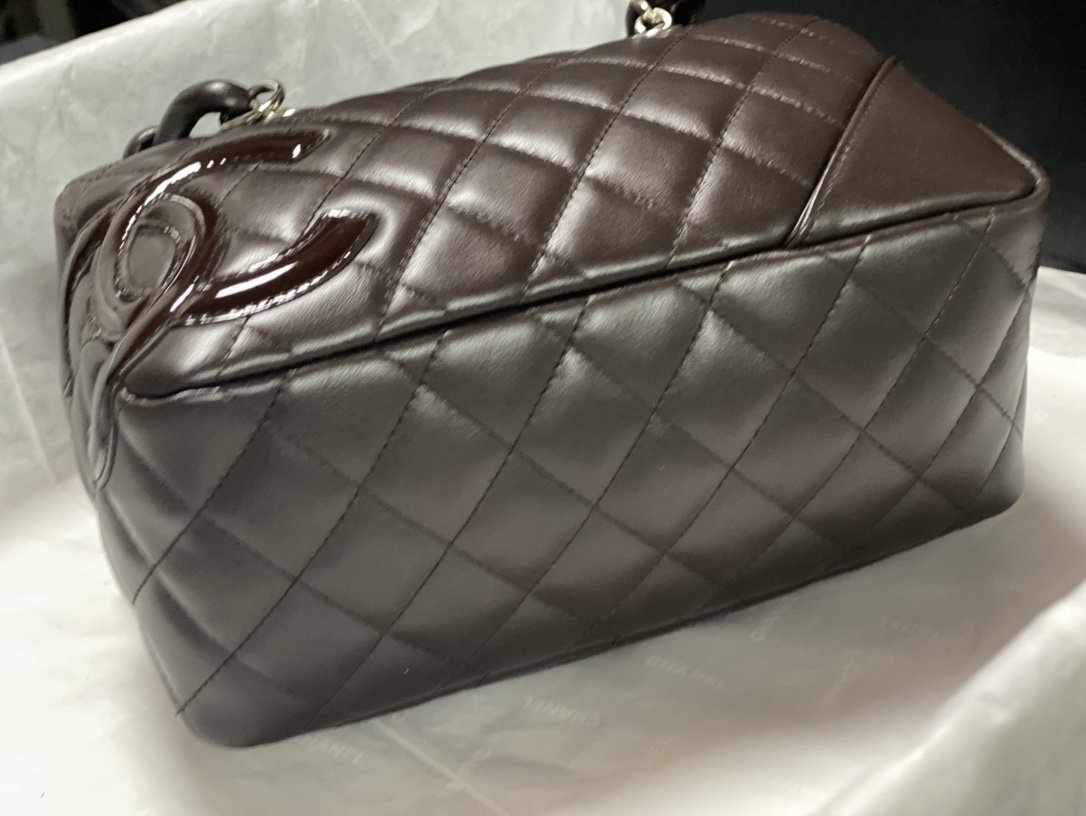 Cambon Mini Quilted Lambskin Boston Bag in Dark Brown (Silver Hardware) - Mocuir