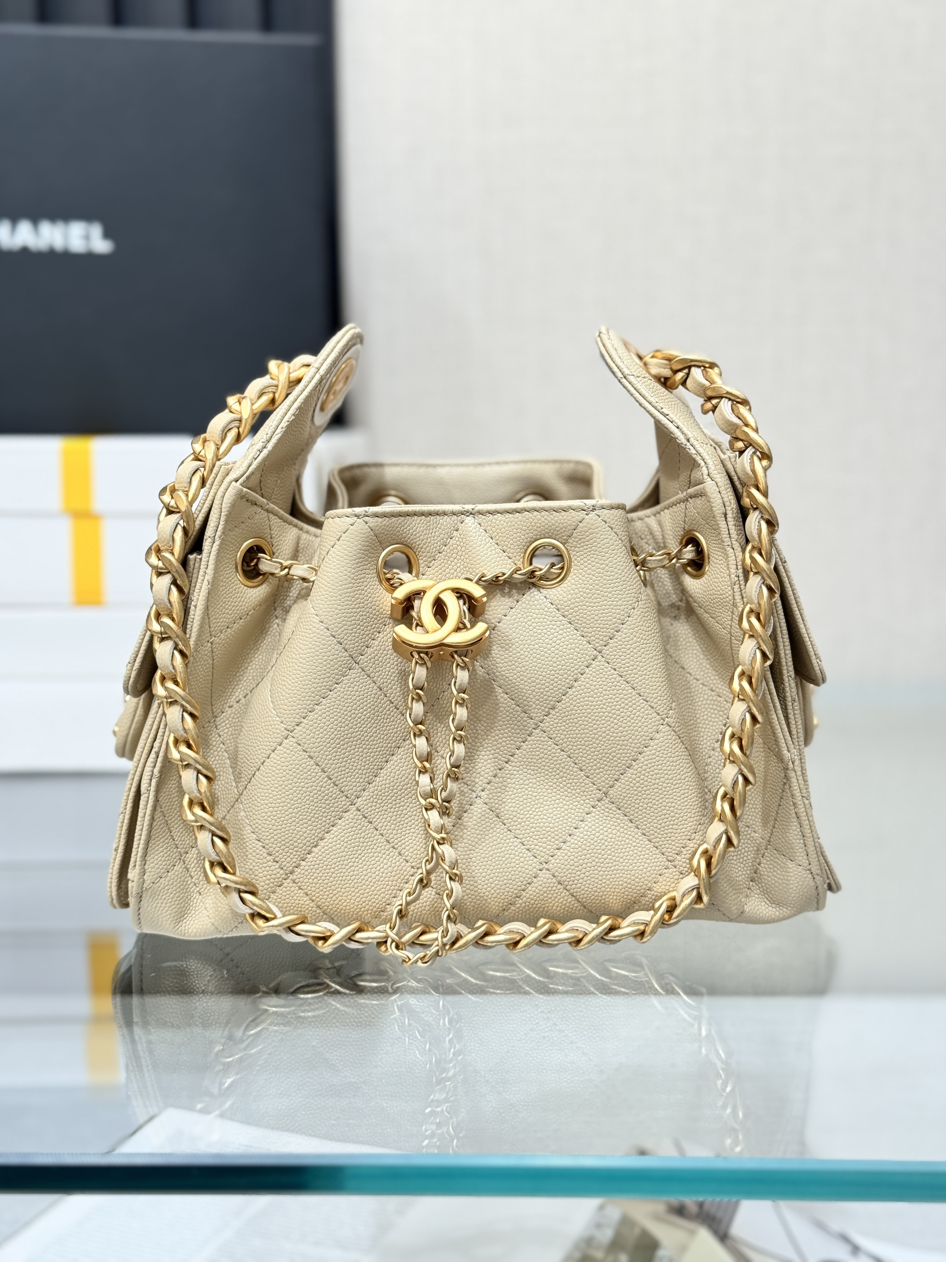 25Bag Mini Drawstring Bag（Beige） - Mocuir