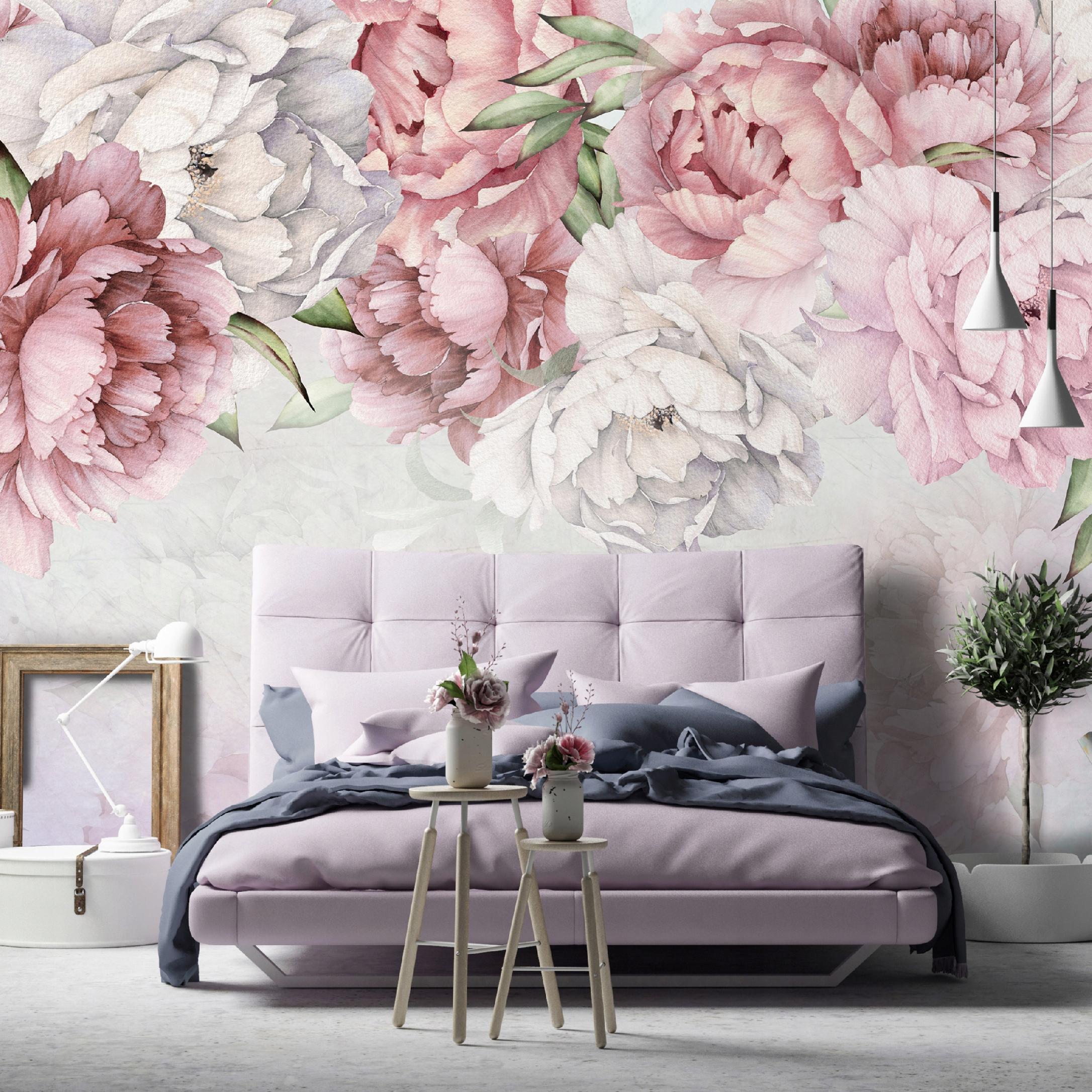 Pink peony flower wall mural for bedroom or living room, wallpaper 400x280
