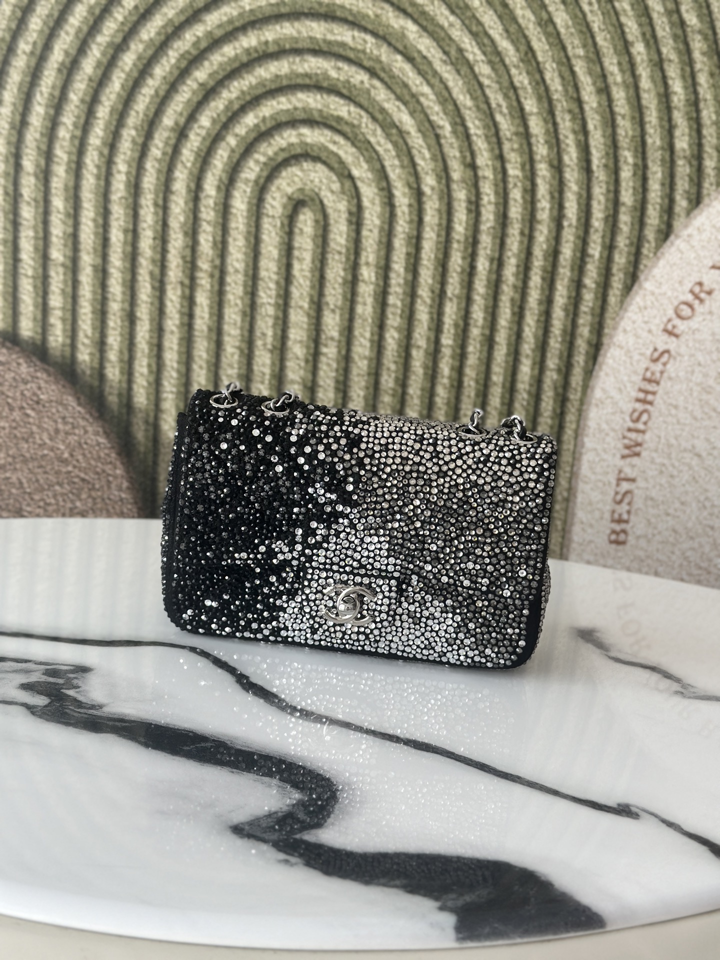 Classic Flap (CF) Mini with Black-to-Silver Ombre Strass (Crystal) Embellishment & Silver Hardware - Mocuir