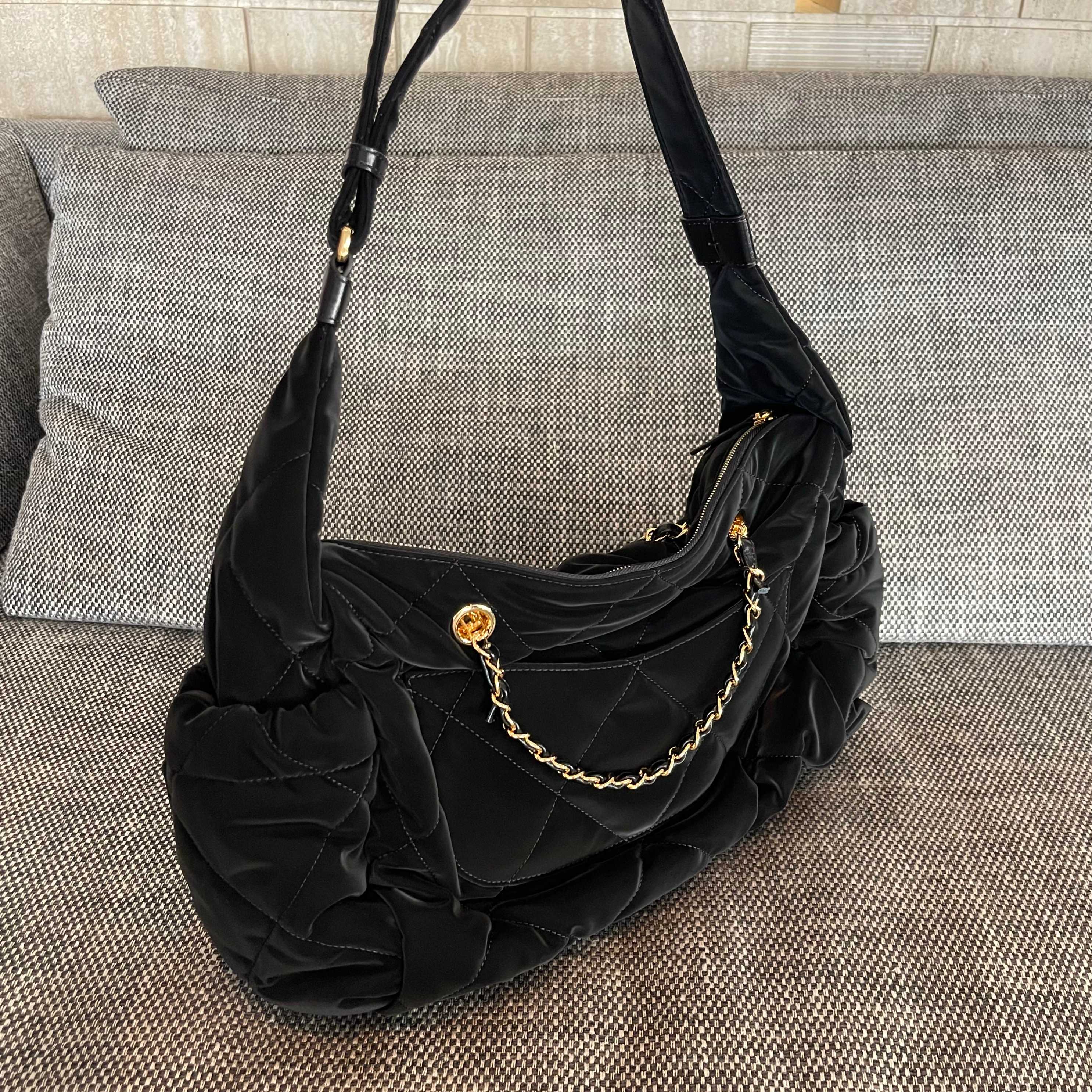24N Coco Neige Large Hobo Bag in Black Satin Nylon (Gold Hardware) - Mocuir