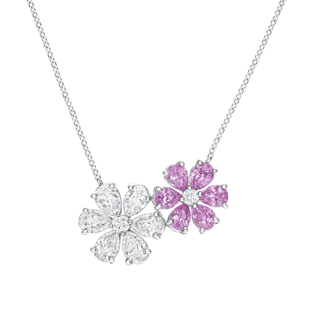 Twin Flower Gemstone Clavicle Necklace